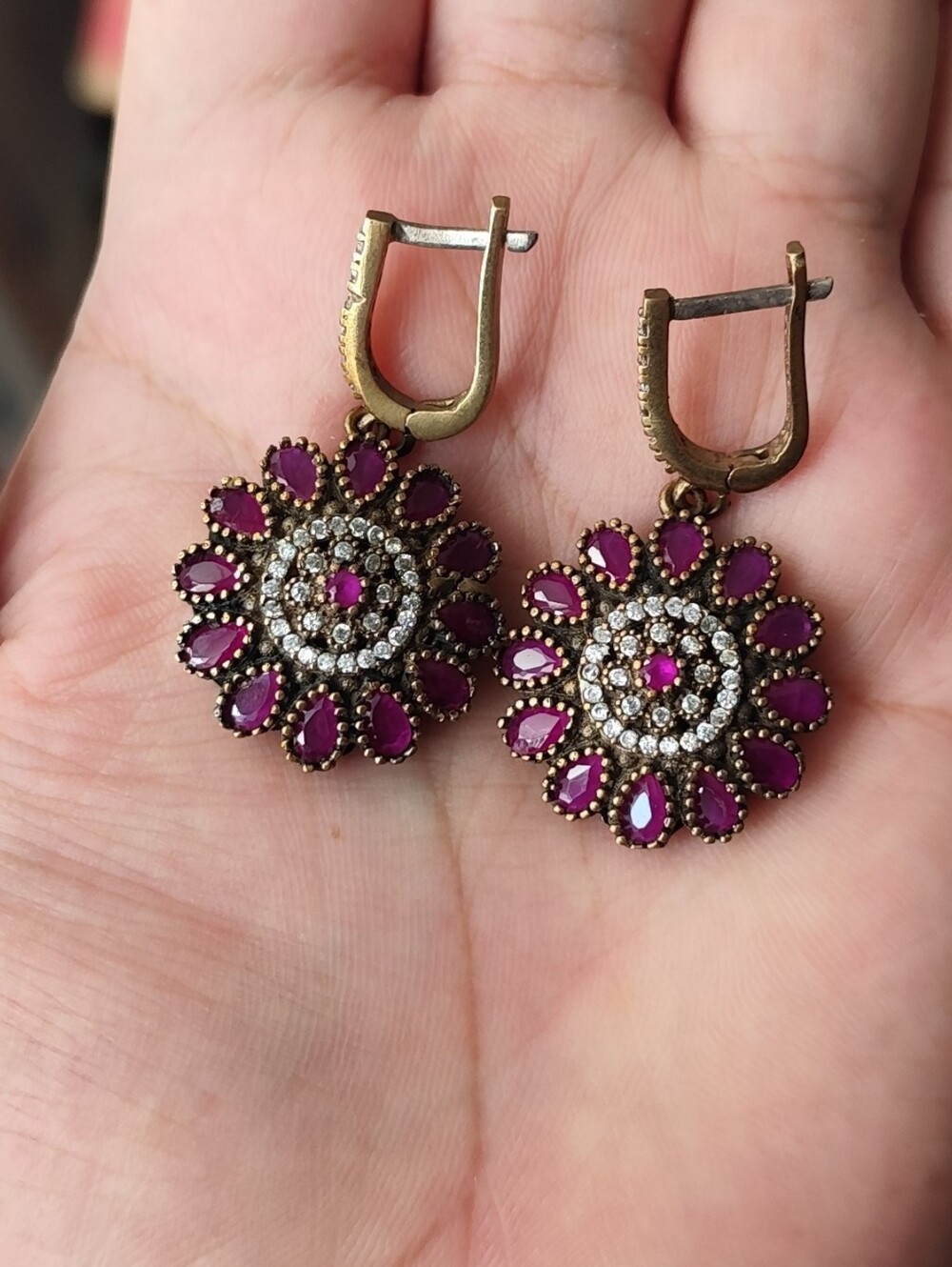 Red Spinel SS 925 Indian-Style Floral Drop-Earrings
